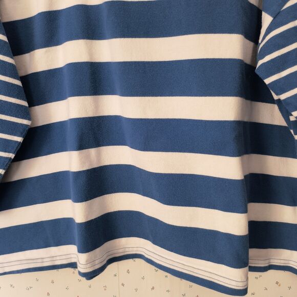 LL Bean Top Womens Size 2X Blue White Striped Cotton Breton Fisherman Coastal - Picture 4 of 10